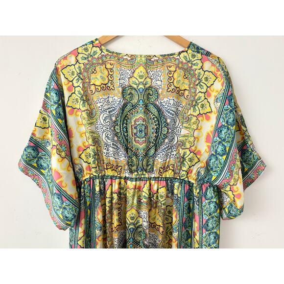 Sundance Boho Paisley Print Midi Dress Multicolor V-Neck Short Sleeve Size M - Picture 4 of 7